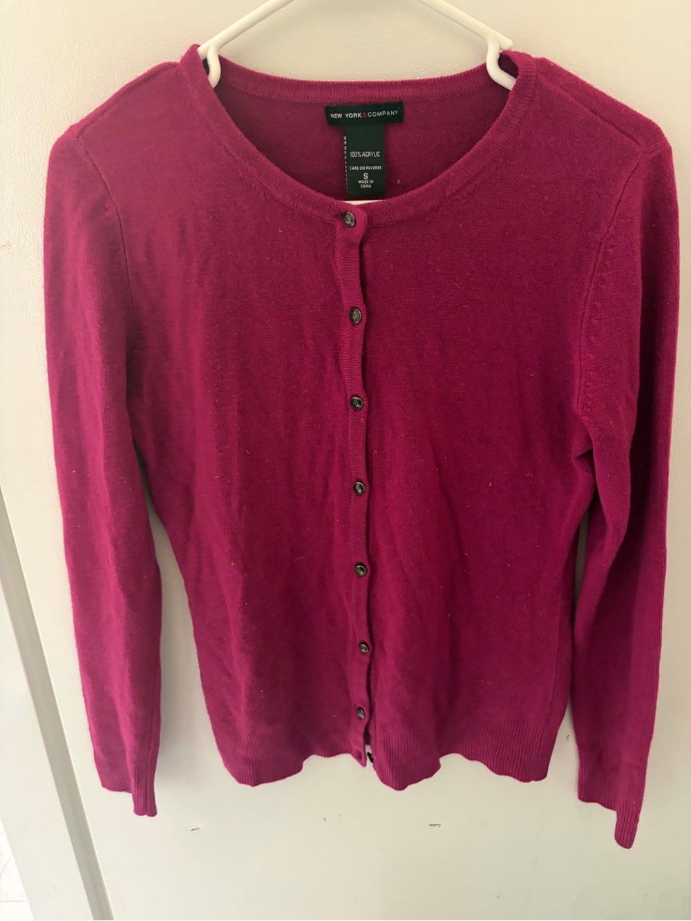 New York & Company Women's Magenta Button-Front Cardigan